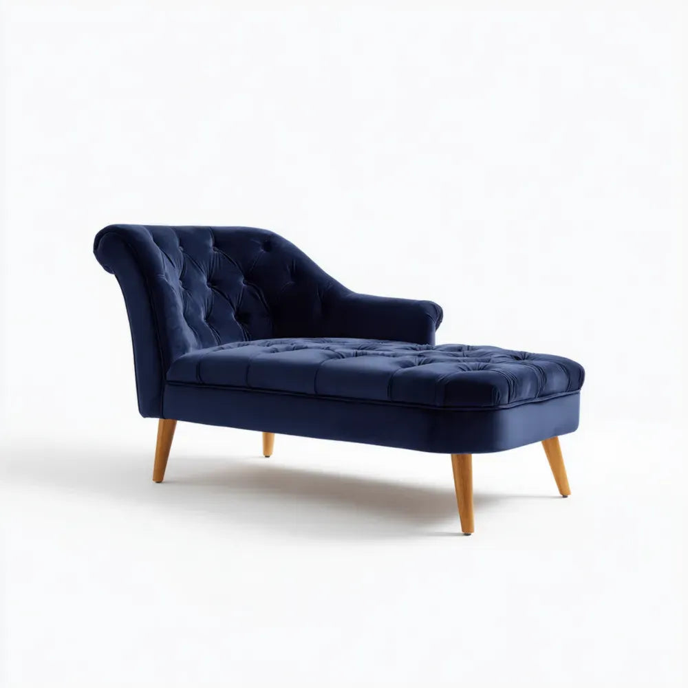Chaise Lounge Velvet Upholstery 180x75x85 cm - Navy Blue - Classic Design