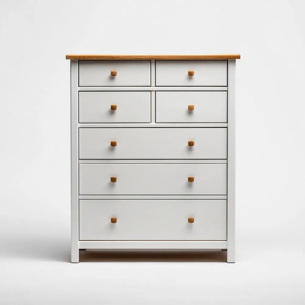 Chest of Drawers 80x40x120 cm Wood Top 6-Drawer White Bedroom Storage - Modern Design