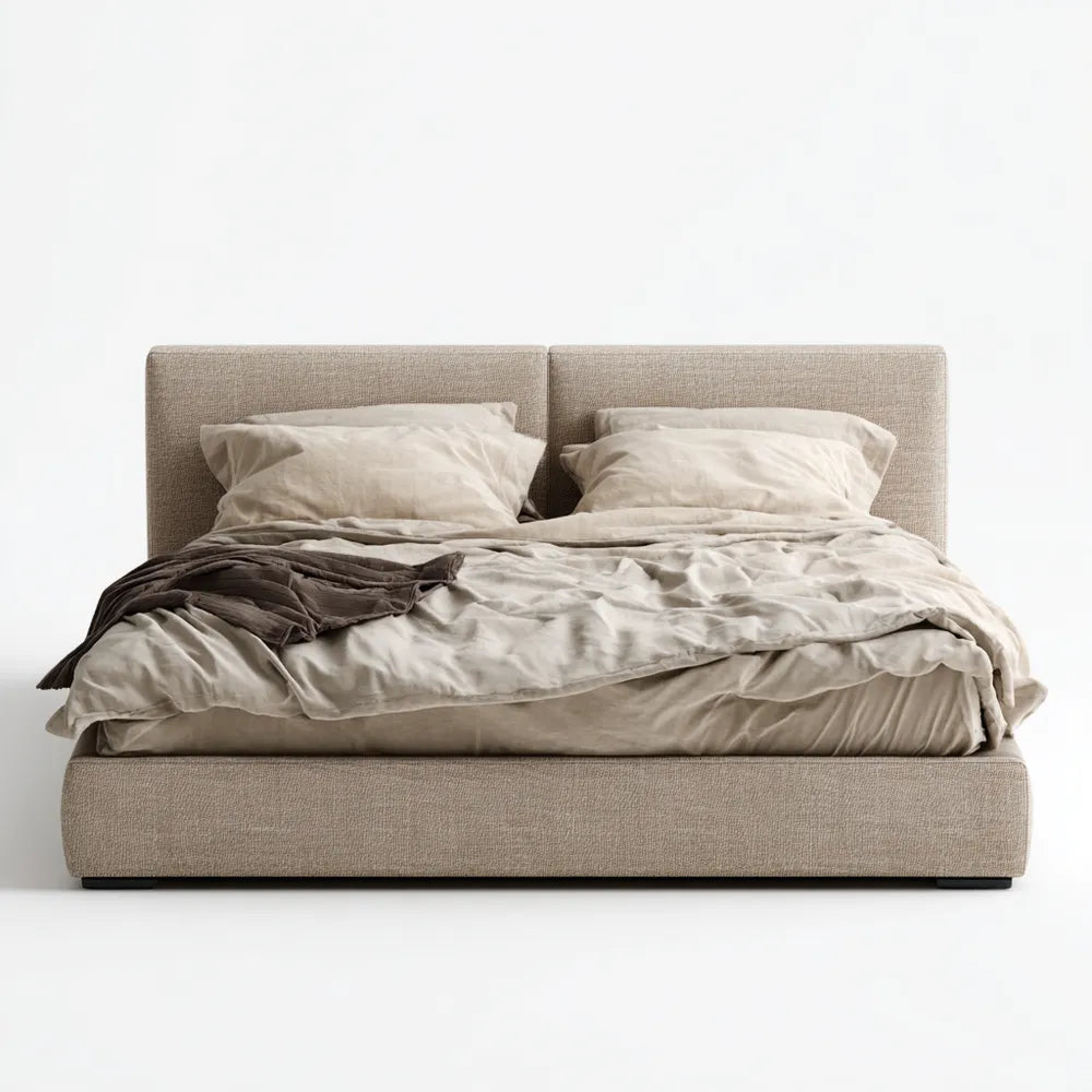 Double Bed 200x160x40 cm Fabric Upholstered Beige Modern Design