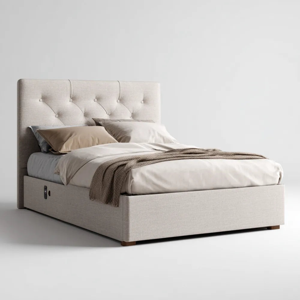 Double Bed Upholstered with Storage Light Gray 160x200x100 cm - Contemporary Design