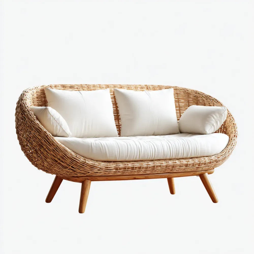 Patio Sofa Rattan Wicker 150x85x75 cm - Cream Cushions - Contemporary Design