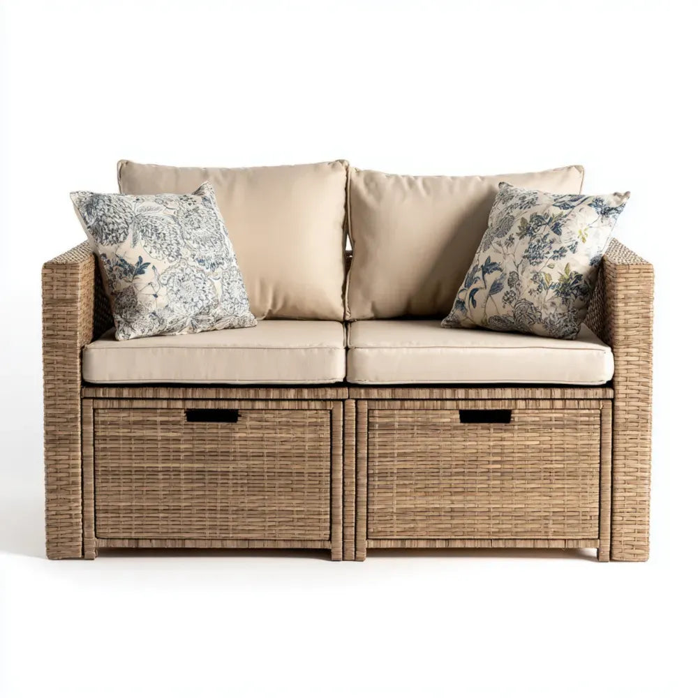 Patio Sofa Set Wicker Cushioned 120x75x80 cm - Beige - Contemporary Design