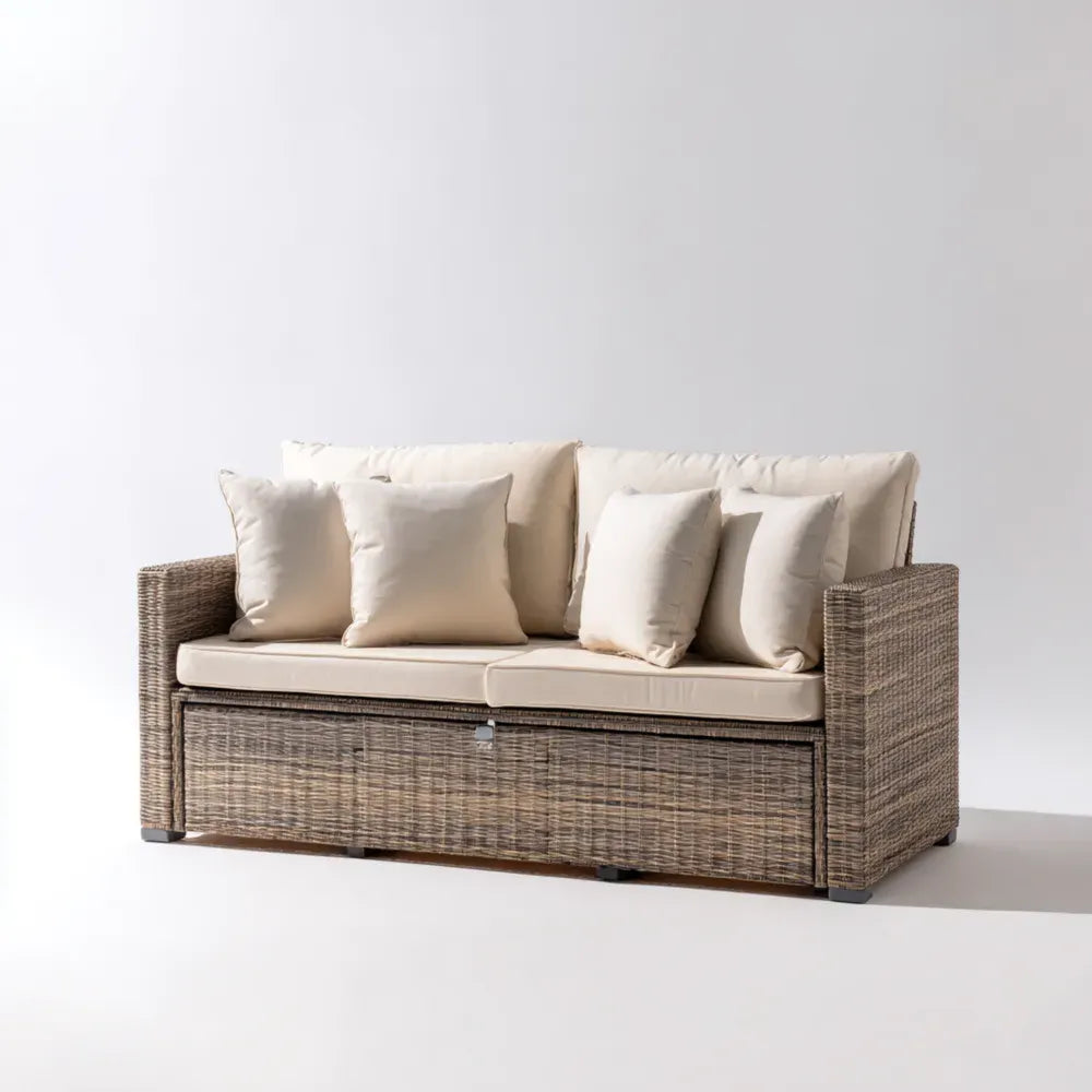 Outdoor Patio Sofa Set - Rattan Wicker 180x75x80 cm - Beige Cushions - Contemporary Design