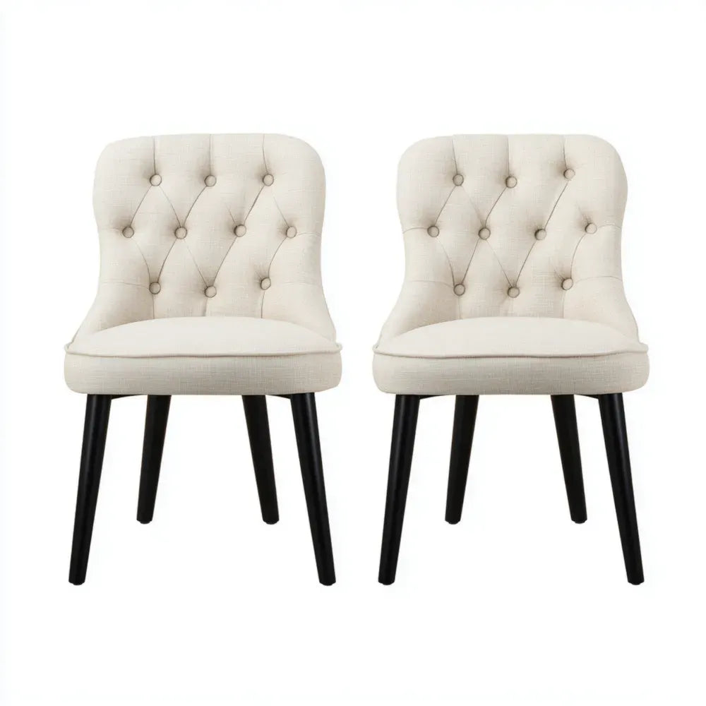 Dining Chairs Set of 2 Upholstered 55x60x80 cm - Beige - Classic Design