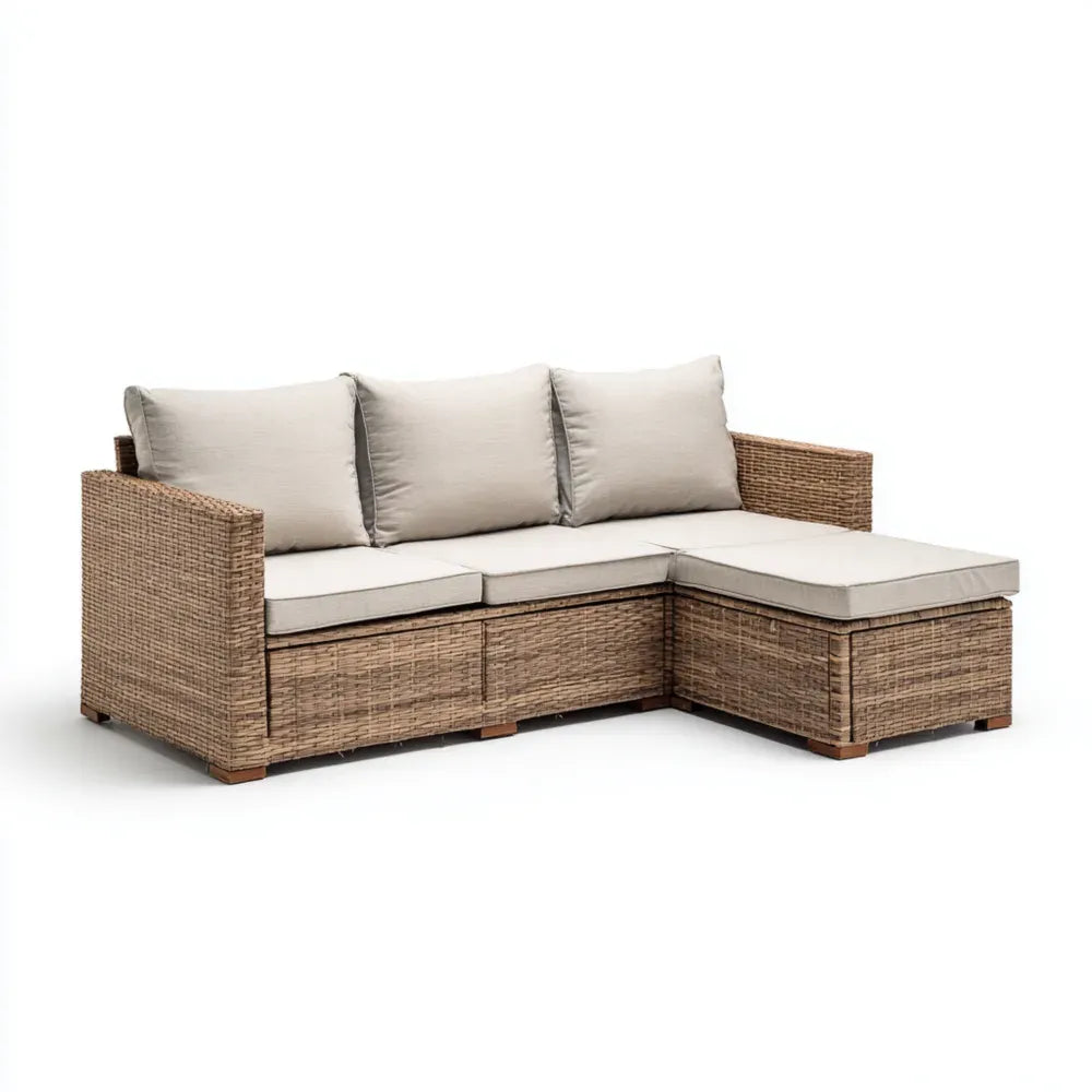 Outdoor Sofa Set Rattan 200x150x85 cm - Beige Cushions - Modern Design
