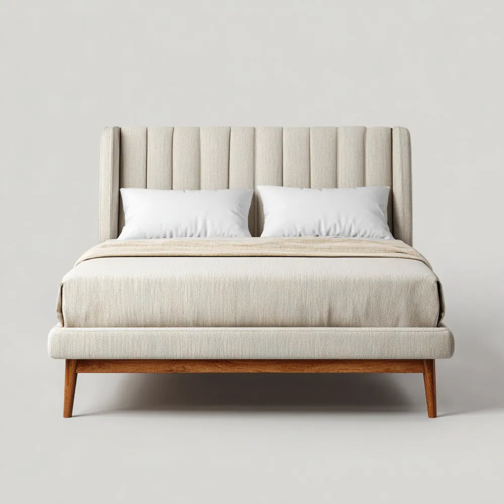 Double Bed Upholstered Fabric 200x160x100 cm - Beige - Modern Design