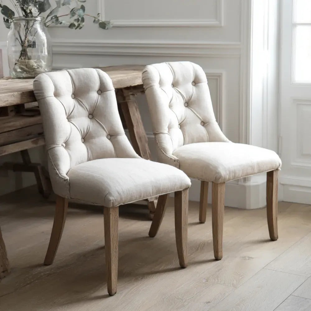 Dining Chair 45x55x90 cm - Upholstered Oak Legs - Beige - Classic Elegance