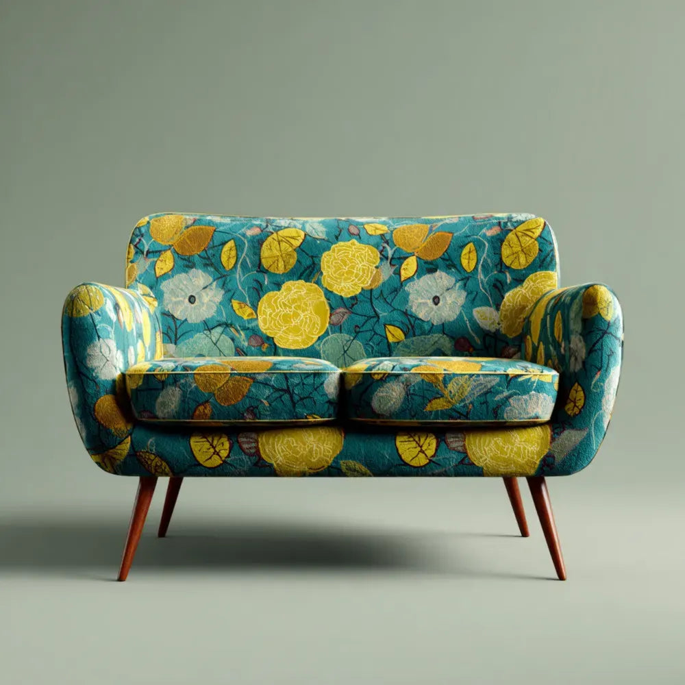 Floral Fabric Upholstered Sofa – 120x75x80 cm – Multicolor – Retro Design