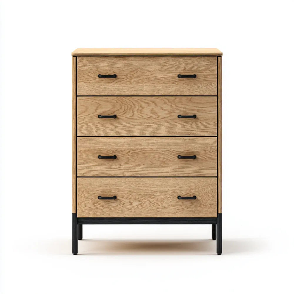 Chest of Drawers 80x45x100 cm - 4-Drawer - Oak Finish - Modern Style