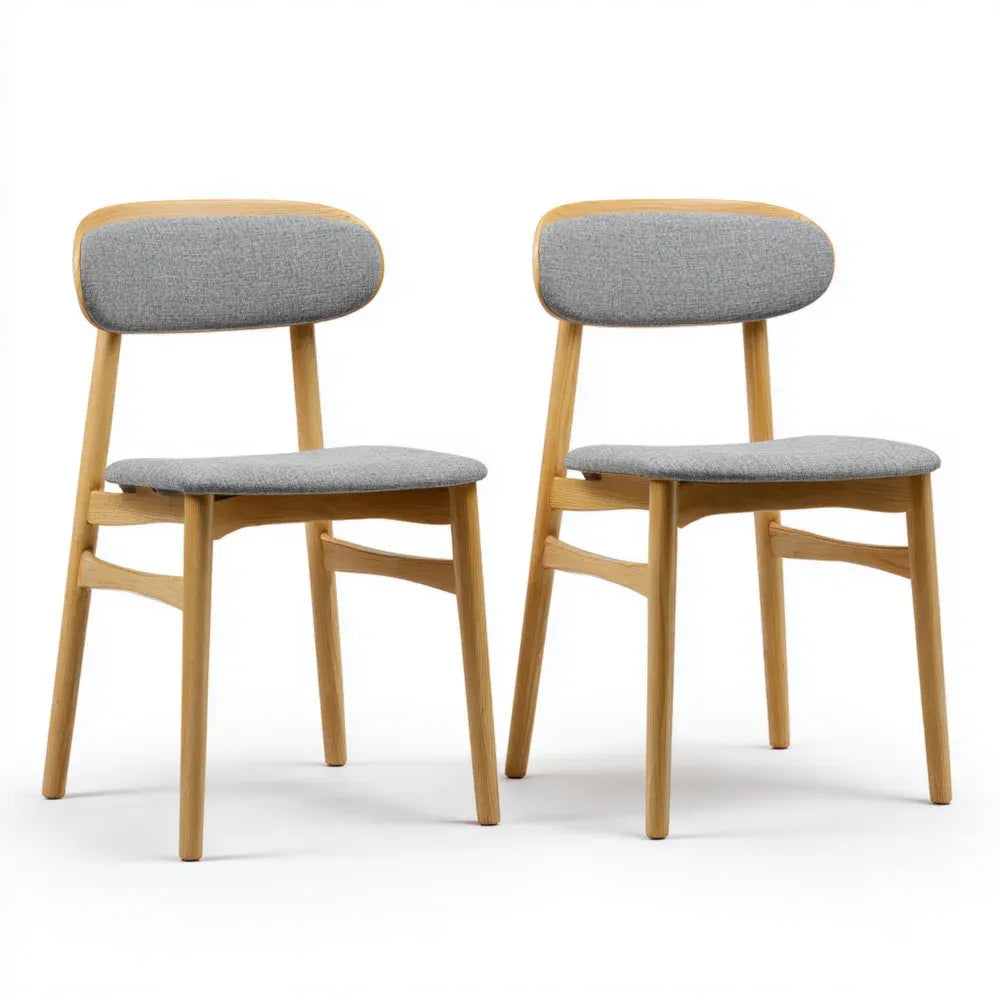 Dining Chairs Set of 2 - 48x52x86 cm - Grey Upholstery - Solid Wood Frame - Modern Design