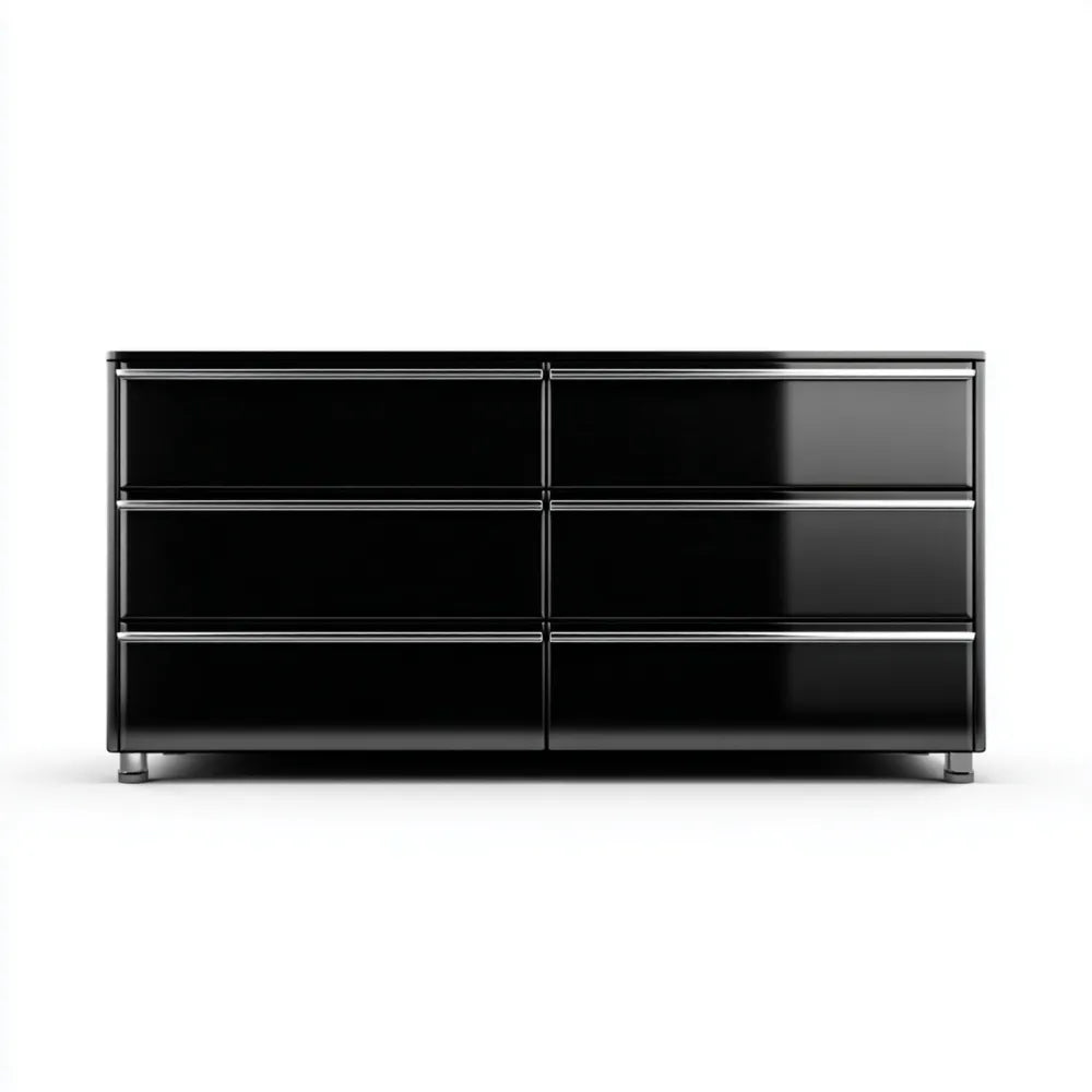 Modern Chest of Drawers with 6 Drawers Black Gloss Finish 120x45x75 cm