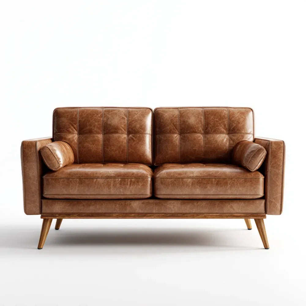 Leather Sofa Set - 140x80x85 cm - Brown - Mid-Century Modern Design